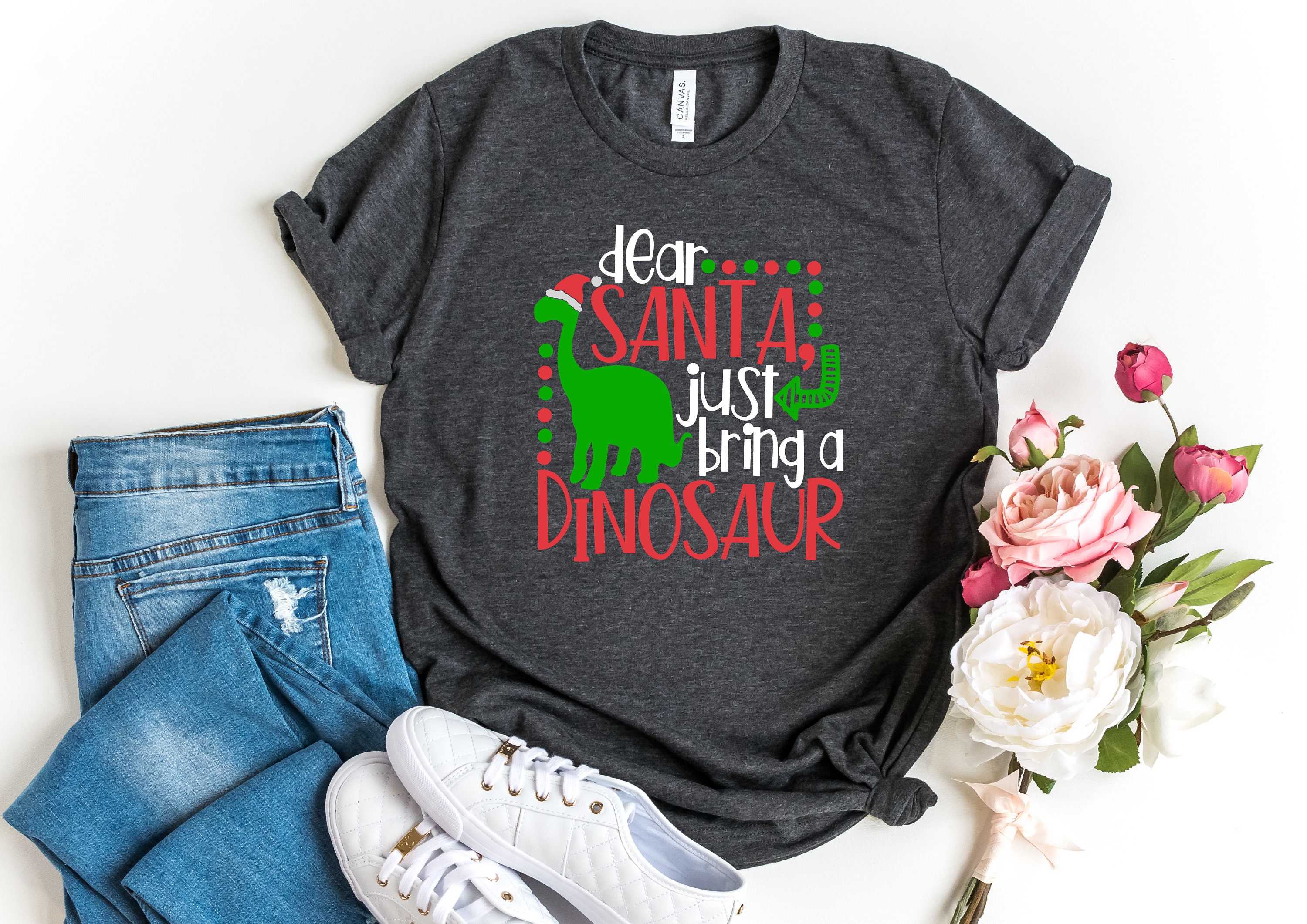 Discover Dear Santa Just Bring A Dinosaur Tshirt | Christmas Baby Bodysuit | Dinosaur Shirt for Girl, Boy | Kid Toddler Tee | Infant Clothing