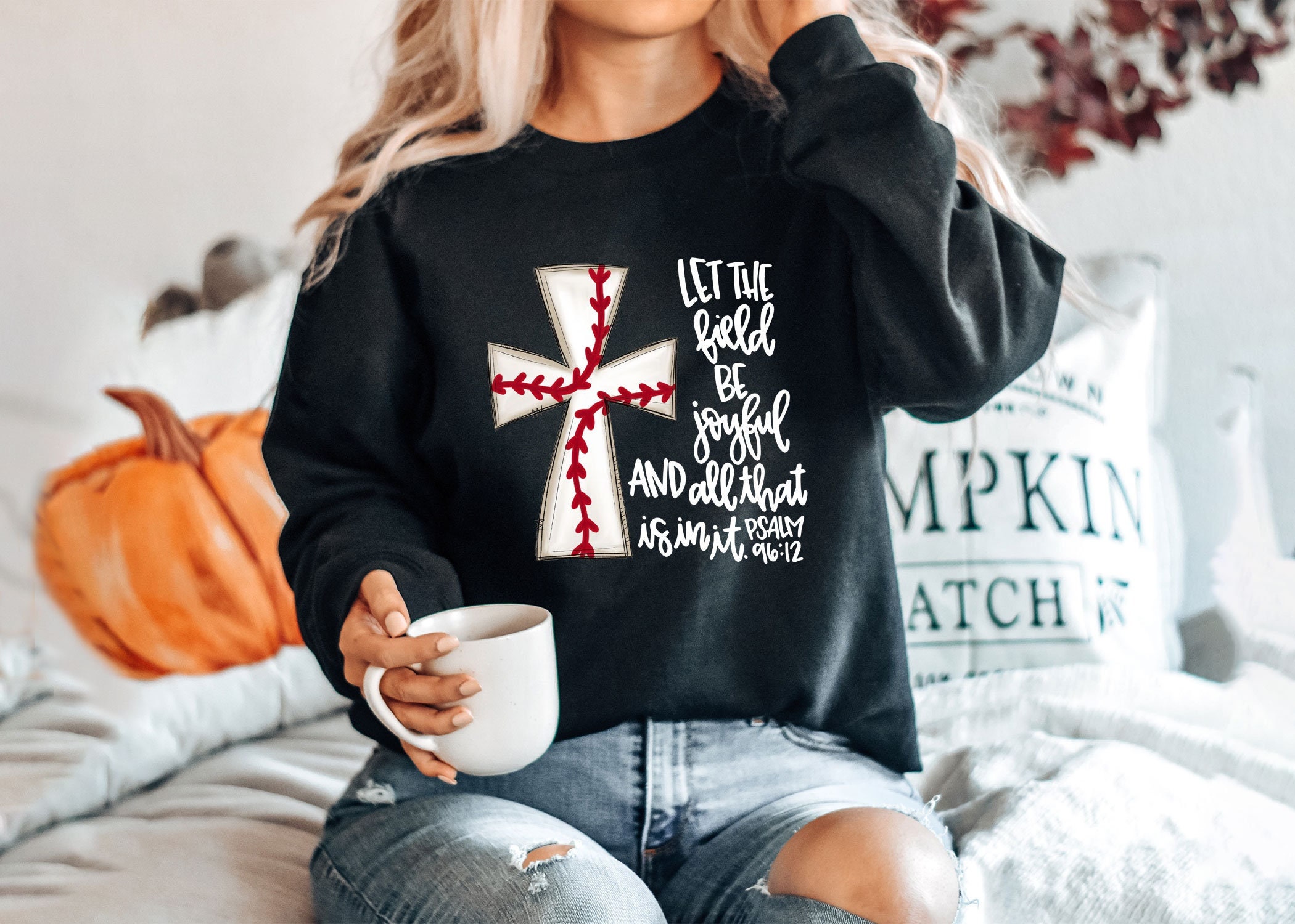 Christian Baseball Shirt - Baseball Lover Gift- Let The Field Be Joyful and All That Is in It Shirt - Bible Verse Shirt - Baseball Cross Tee