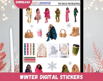 Winter Glam Fashion Digital Stickers, Planner Accessories (Goodnotes, Noteful, PNG Files)