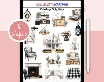 Farmhouse Digital Planner Stickers: Rustic Home Decor (PNG & Goodnotes)