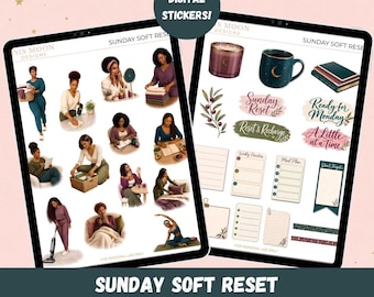 Sunday Soft Reset Digital Planner Stickers, Fall Reset, Goodnotes, Noteful, PNGs