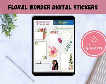 Floral Wonder Digital Planner Stickers, Floral Goodnotes Images, Pre-cropped PNGs