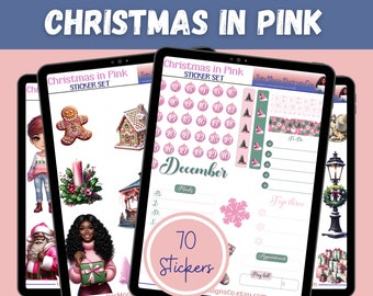 Pink Christmas Digital Stickers: Goodnotes Planner Stickers (PNG)