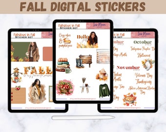 Pegatinas del planificador digital de otoño: Conjunto PNG de Goodnotes de otoño