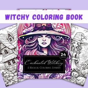 Witchy Coloring Book, Adult Coloring Book, Halloween Coloring, Printable Coloring Book for Adults