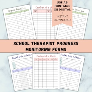 Progress Monitoring Forms for School Therapists, School OT Data Collection, School SLP Data Collection, School PT Data Collection, Printable