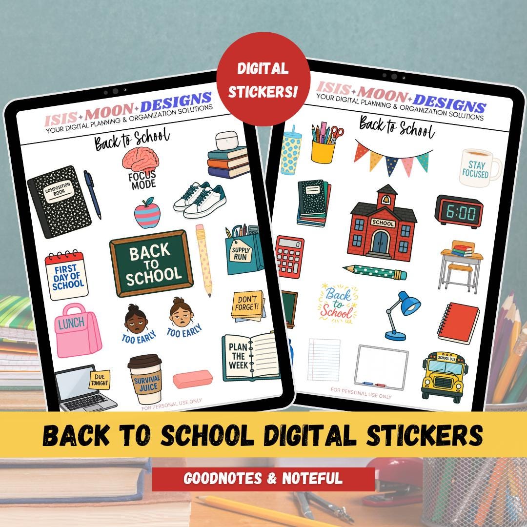 Back to School Digital Stickers: Goodnotes & Noteful, Pre-cropped PNG ...