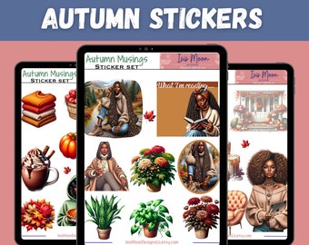 Black Girl Autumn Planner Stickers: Goodnotes PNG Stickers (Digital Download)