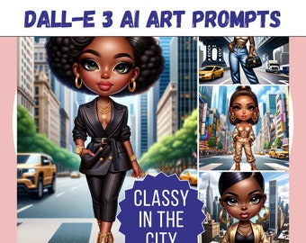 Dall-E 3 AI Art Prompts: Classy Black Women Chibi Style (Digital Download)