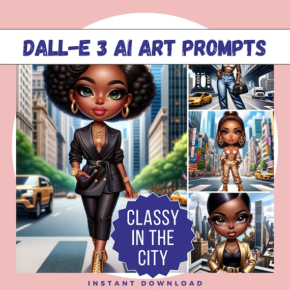 Dall-E 3 AI Art Prompts: Classy Black Women Chibi Style (Digital Download)