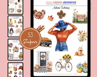 Fall Watercolor Digital Planner Stickers, Autumn Goodnotes PNGs