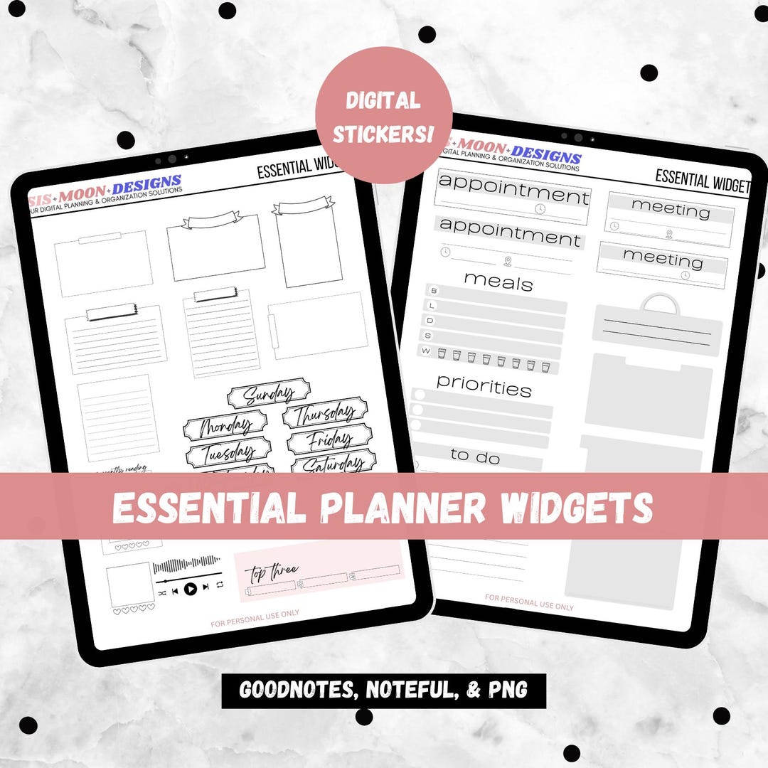 Essential Planner Widgets – Digital Sticker Set for Goodnotes and ...