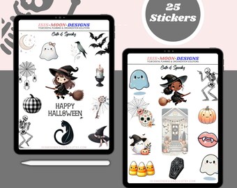 Cute Halloween Digital Stickers, Goodnotes Planner Clipart (PNG)
