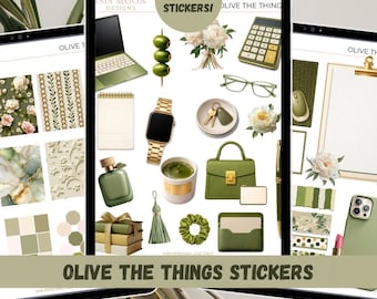 Olive the Things Digital Sticker Pack | Olive Green Planner Stickers (GoodNotes, PNG)