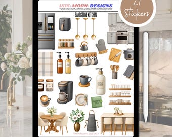 Neutral Kitchen Digital Stickers: Cozy Planner Decor (PNG, GoodNotes, Noteful Files)