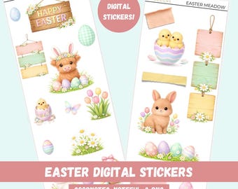 Easter Meadow Digital Stickers, Spring Planner, Goodnotes, Noteful (PNG)