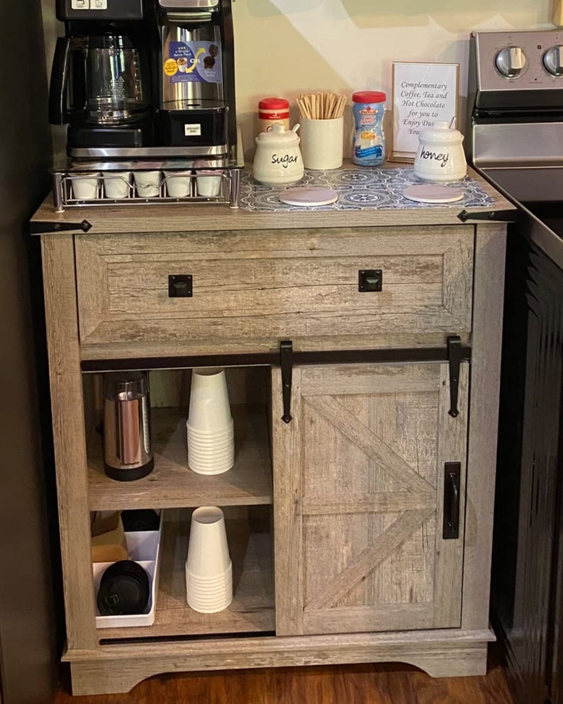 Coffee Bar With Sliding Barn Door Office Print Stand Etsy