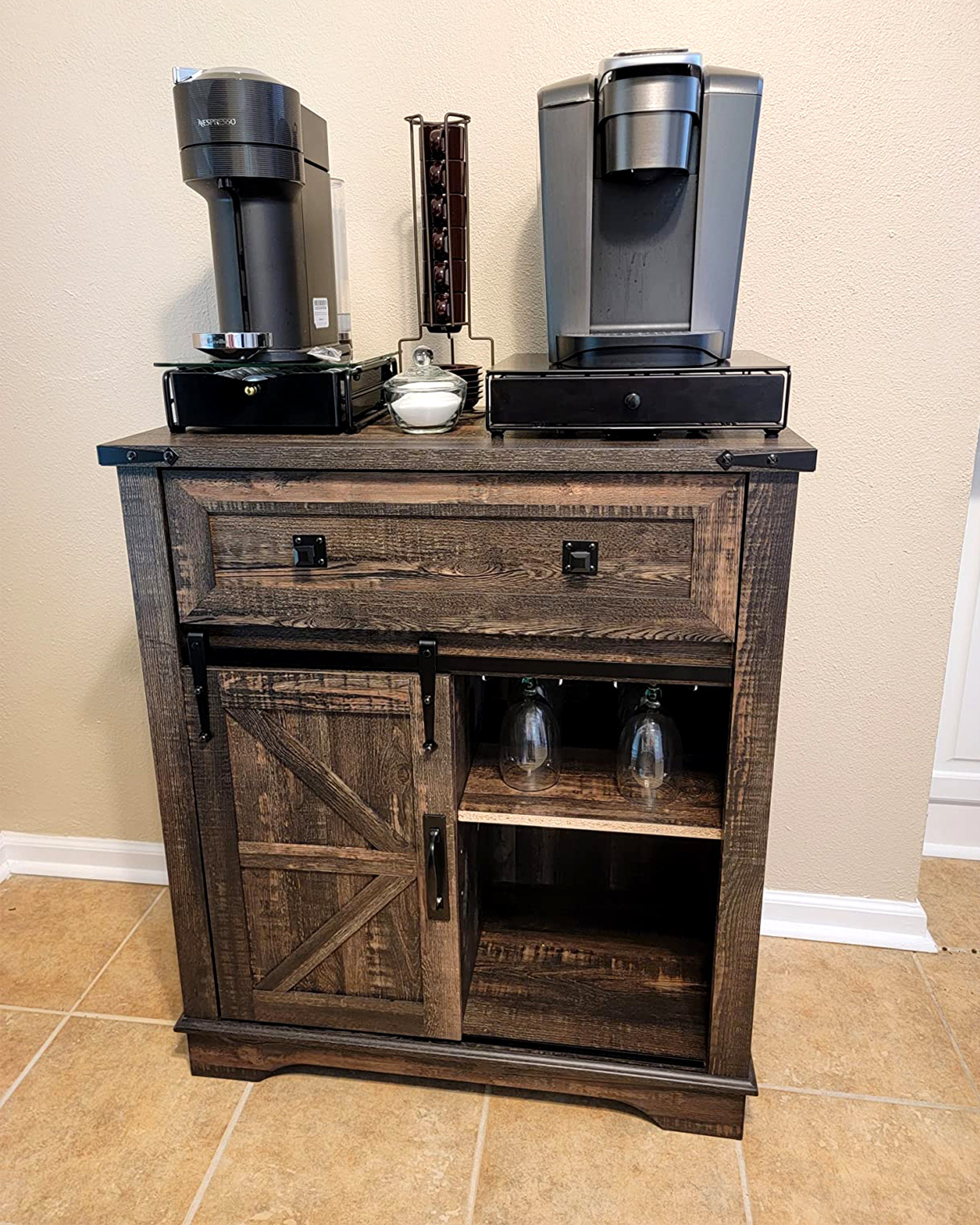 Coffee Bar With Sliding Barn Door Office Print Stand Etsy