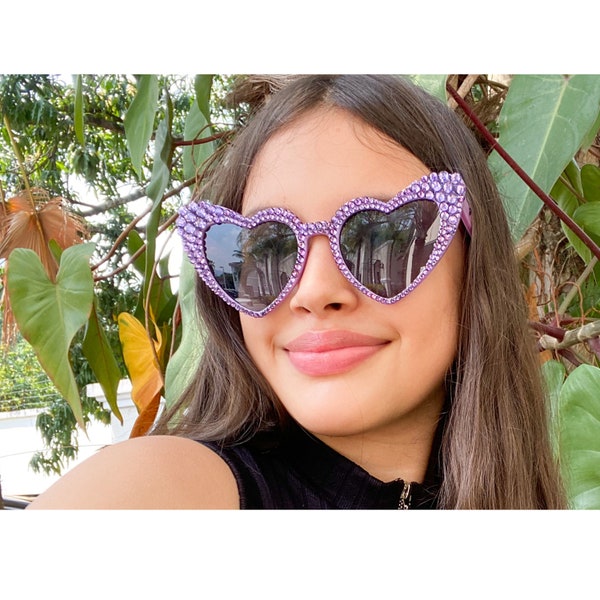 Purple Heart Shaped Sunglasses Etsy