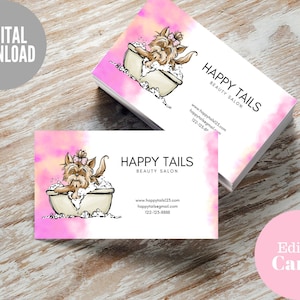 Hundepflege Visitenkarte Vorlage, 3,5 x 2, Hundefriseur Visitenkarte, Haustier Salon Visitenkarte, Digitaler Download, anpassbar