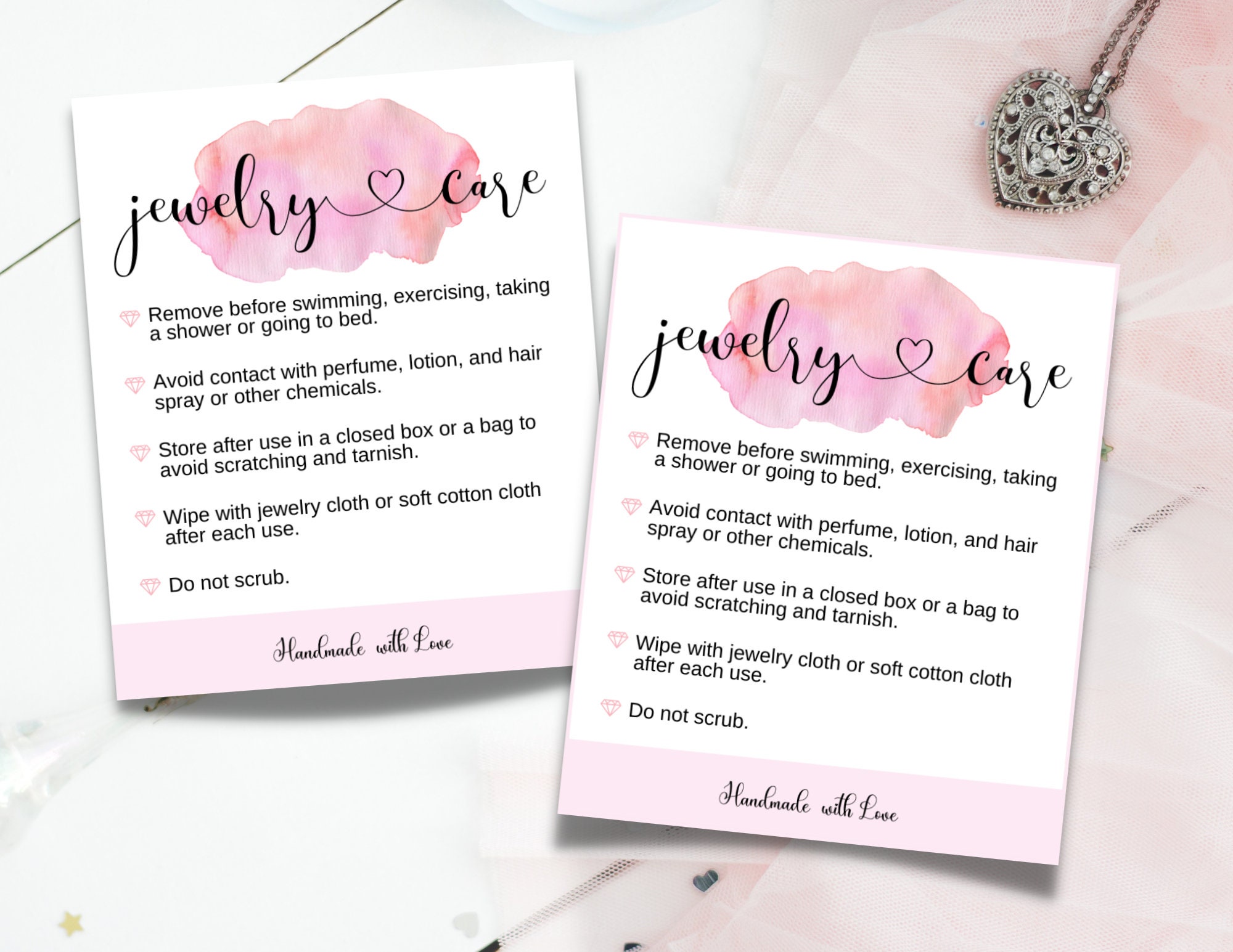 Jewelry Care Card Care Instructions Small Business Card - Etsy