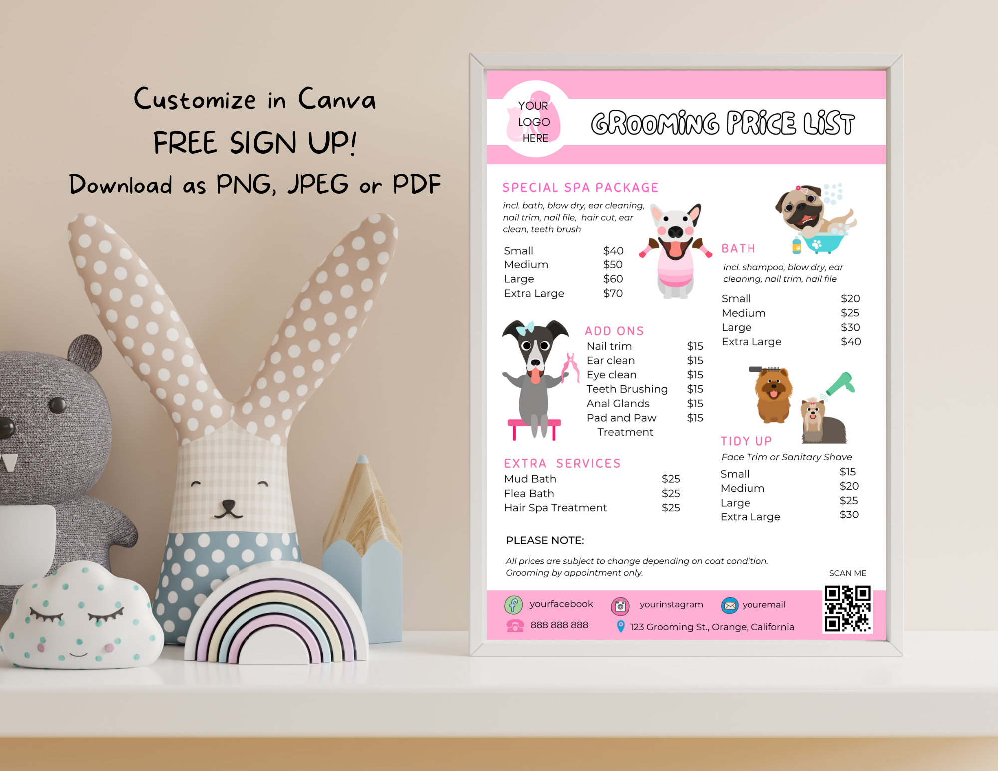 Dog Grooming Price List Pet Salon Template Editable Pet Etsy