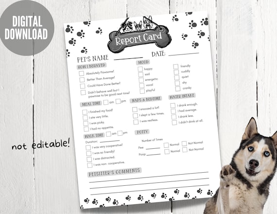 Dog Report Card: Pet Sitter, Dog Walker Form (PDF)