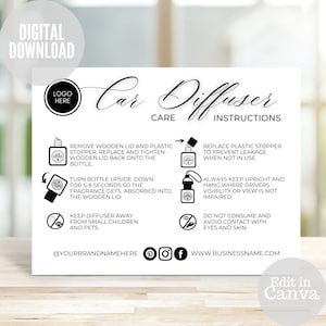 Car Diffuser Care Card, Small Business Care Instructions,  Scent Care instructions, Car Diffuser Guide, Car Air Freshener Care Instructions
