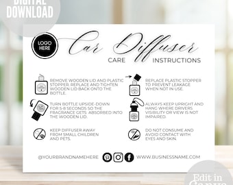 Car Diffuser Care Card: Small Business Instructions (Digital Download)