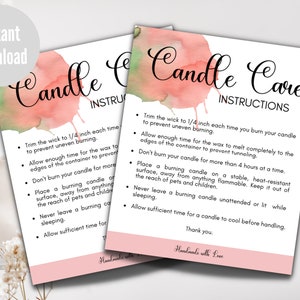 Candle Care Card, Care Instructions, Printable Small Business Insert, Instant Download, Ready to Print, Candle Care Guide