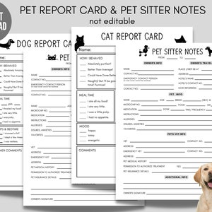 Hund Report Card, Pet Sitter Notes, Pet Sitter Information, Doggie Daycare Report Form, fertig zum Drucken, schwarz und weiß, Pet Sitter Bundle