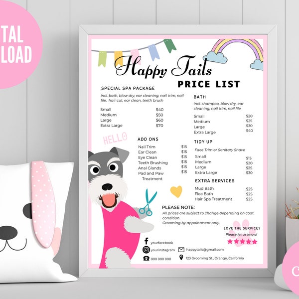 Dog Grooming Price List Template Etsy Dog Grooming Price List Template Etsy