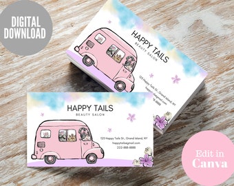 Pet Grooming Business Card: Watercolor Dog Salon Design (Canva Template)