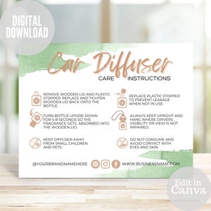 Car Diffuser Care Card, Small Business Care Instructions, Scent Care instructions, Car Diffuser Guide, Car Air Freshener Care Instructions
