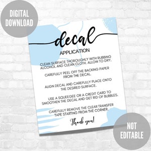 Decal Application Printable Instructions Card for Small Business How to Apply Decal Instant Download Ready to Print