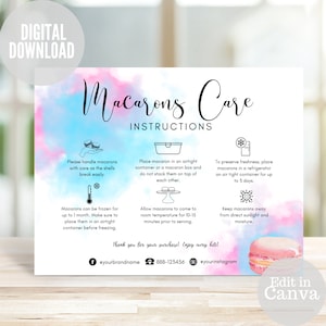 Macarons Care Instructions Card Template: Bakery Package Insert (Digital Download)