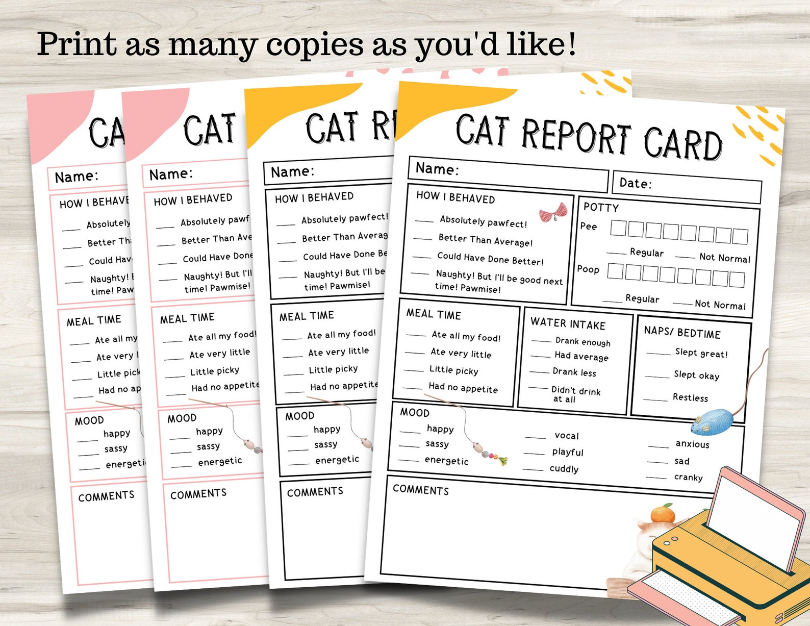 Cat Report Card, Pet Report Card, Ready to Print Pet Sitter Form, Cat ...