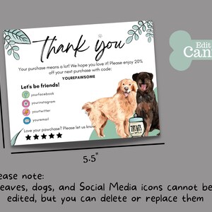 Pet Thank You Card Template, Dog Thank You Card Printable, Pet Business ...