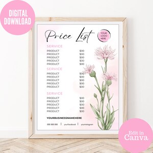 Preisliste Vorlage, Bäckerei-Menü, bearbeitbare Preisliste, Preisliste für Friseursalons, Preisliste für Schönheitssalons