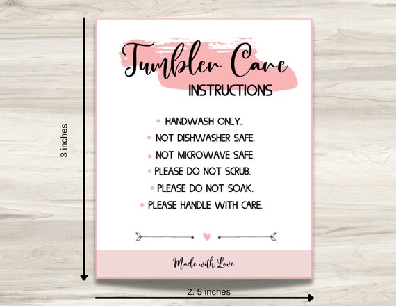 Tumbler Cup Care Card Printable Cup Care Instruction for 