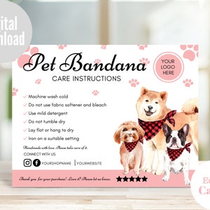 Huisdier Bandana zorgkaart, huisdier visitekaartje sjabloon, bewerkbare huisdier Bedankkaart, hond Bandana zorg kaartsjabloon
