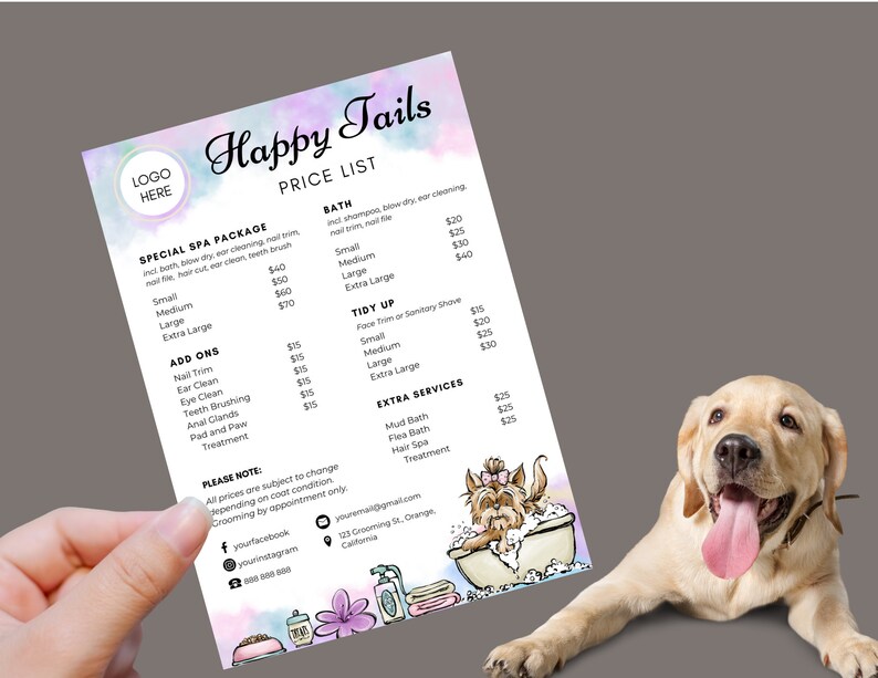 Pet Salon Grooming Price List Dog Grooming Price List Etsy