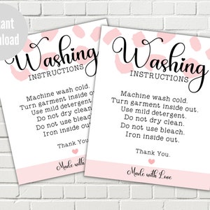 Washing Instructions Card, Apparel Care, Printable Download Fabric Care, Insert Note, Shirt Care Card, Ready to Print