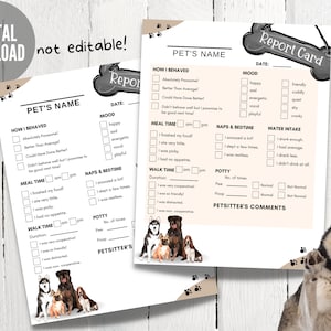 Huisdierrapportagekaart, hondenrapportagekaart, rapportformulier hondenuitlaat, dierenpension, rapport hondenopvang, Instant download