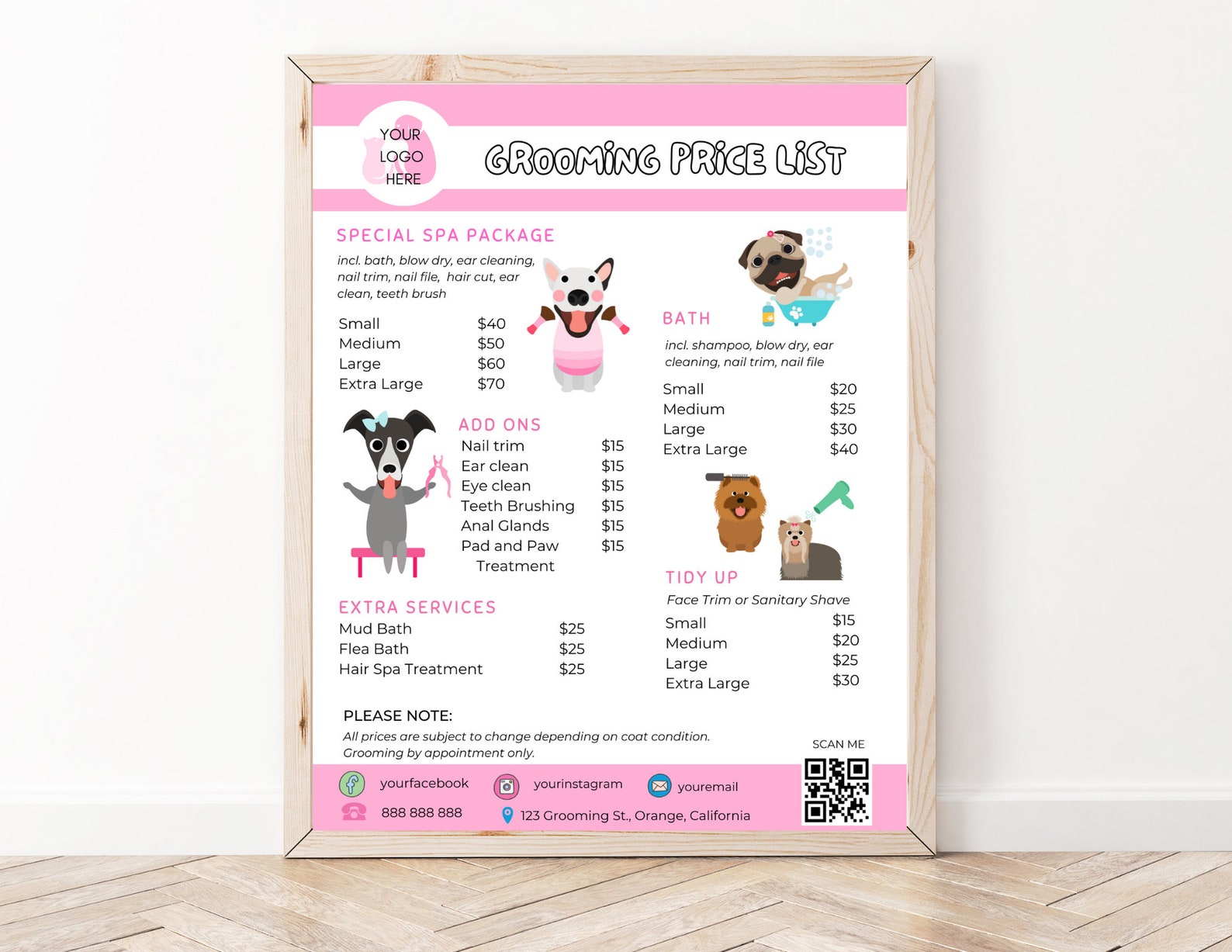 Dog Grooming Price List Pet Salon Template Editable Pet Etsy