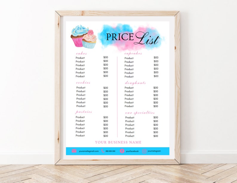 Bakery Price List Template Bakery Menu Editable Cake Price - Etsy