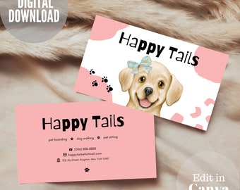 Pet Business Card Template: Dog Walker, Groomer, Boarding (Digital Download)