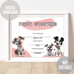 Puppy First Haircut Certificate, Dog First Haircut, First Dog Grooming Certificate, Ready to Print, Instant Download