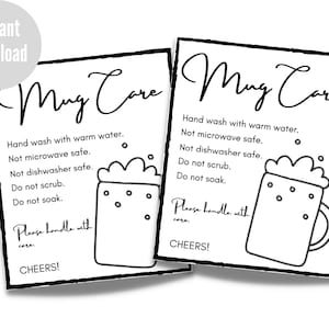 Mug Care Card, Instant Download Washing Instructions for Small Business, Beer Mug Instructions, Ready to Print