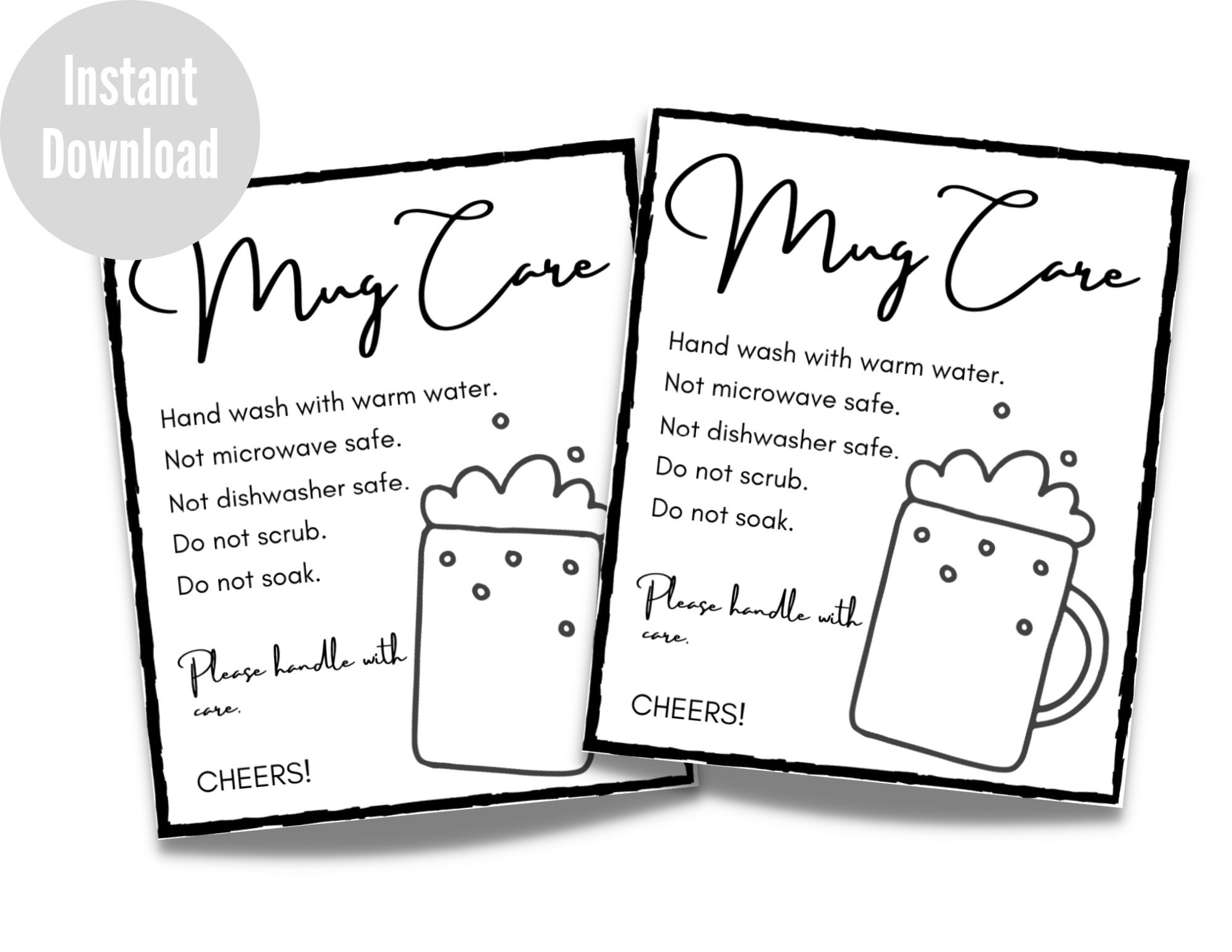 Ready to Print Cup Care Instruction Cards Instant Download,vinyl